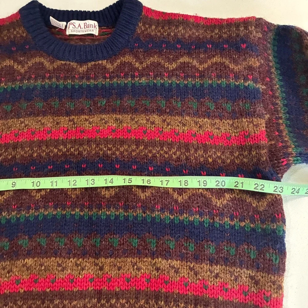 Vintage Jos A Bank Sweater Mens Large Shetland Wool Fair Isle Grandpa Preppy
